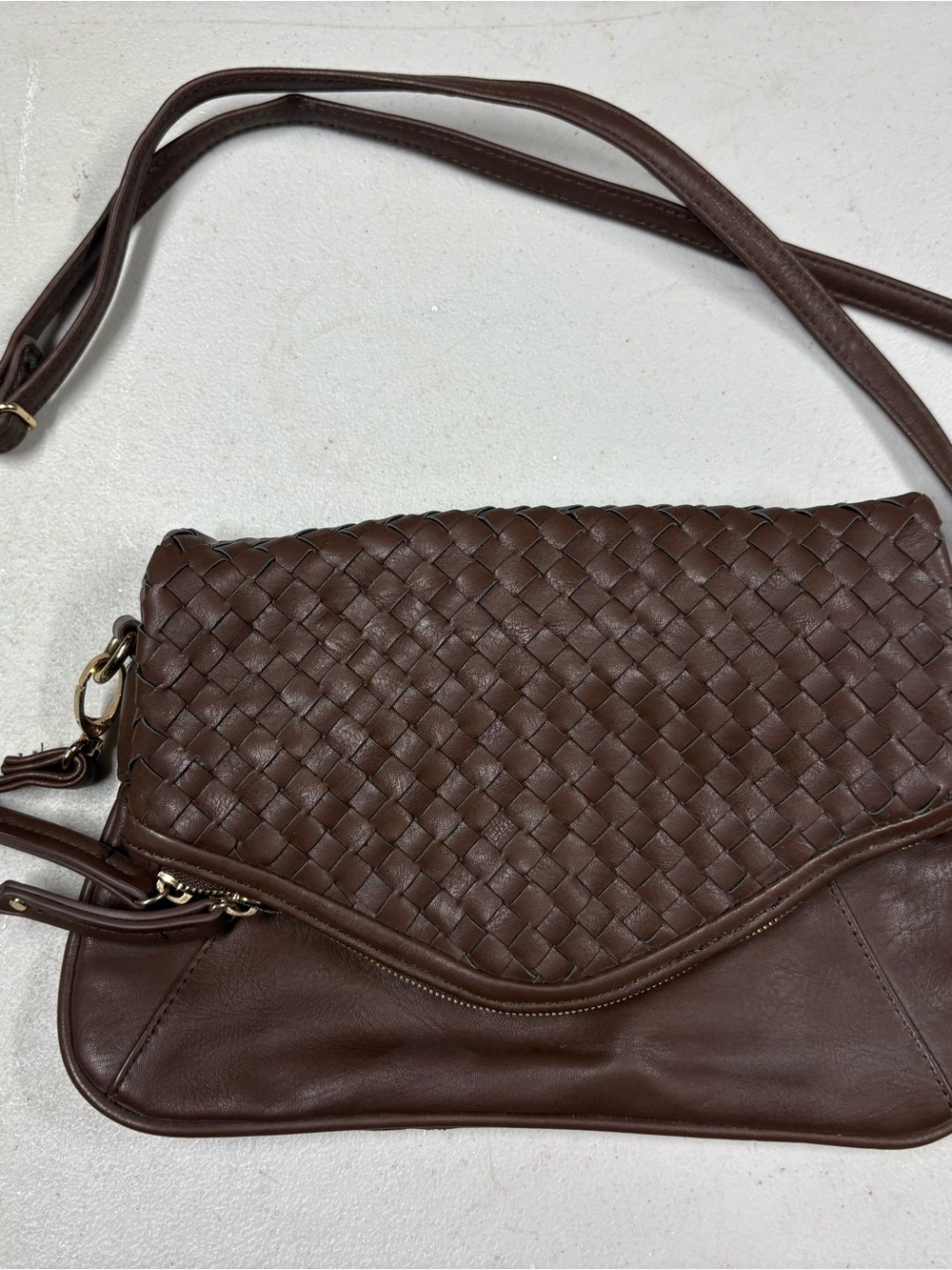 Woven Front Crossbody Bag in Brown